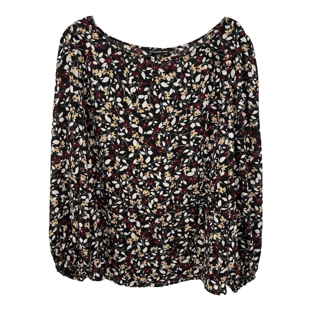 Zac & Rachel Top Womens 2XL Black Multi Floral Tunic Blouse Gold Tone Accents